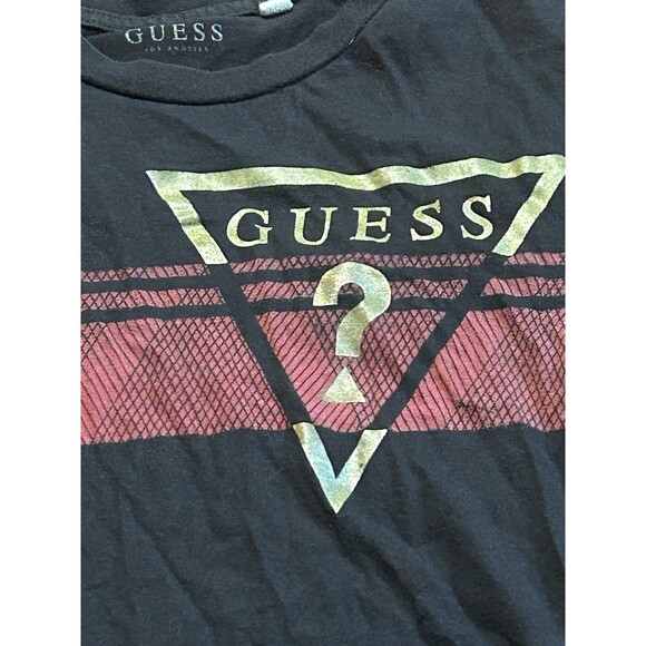 GUESS Los Angeles Men’s T-Shirt Medium Black Red Triangle Logo Graphic Tee - Picture 2 of 3
